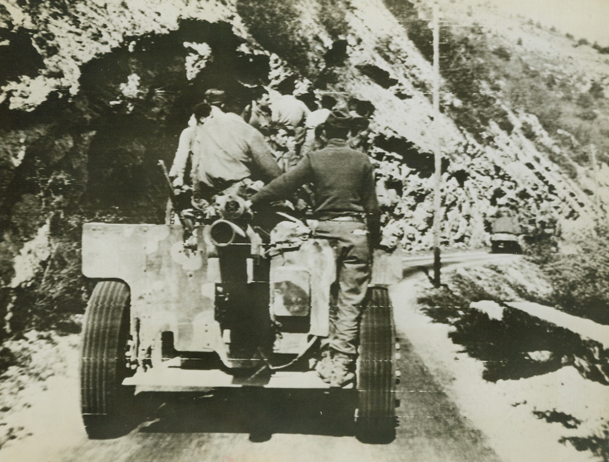 U.S. TANKS CROSS THE ALPS, 8/25/1944. FRANCE—Tank reinforcements push over the French Alps on their way to reinforce an American spearhead which forced a deep wedge into Nazi territory in Southern France. Credit – WP—(ACME Photo by Staff Photographer , War correspondent, via Army Radiotelephoto.);