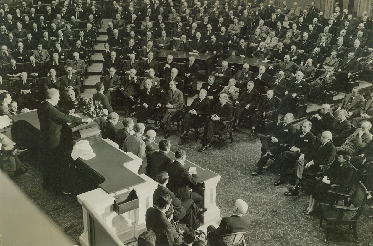 President Roosevelt addresses Congress.