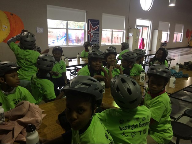 Washington Elementary students learn bicycle safety in an after school program.