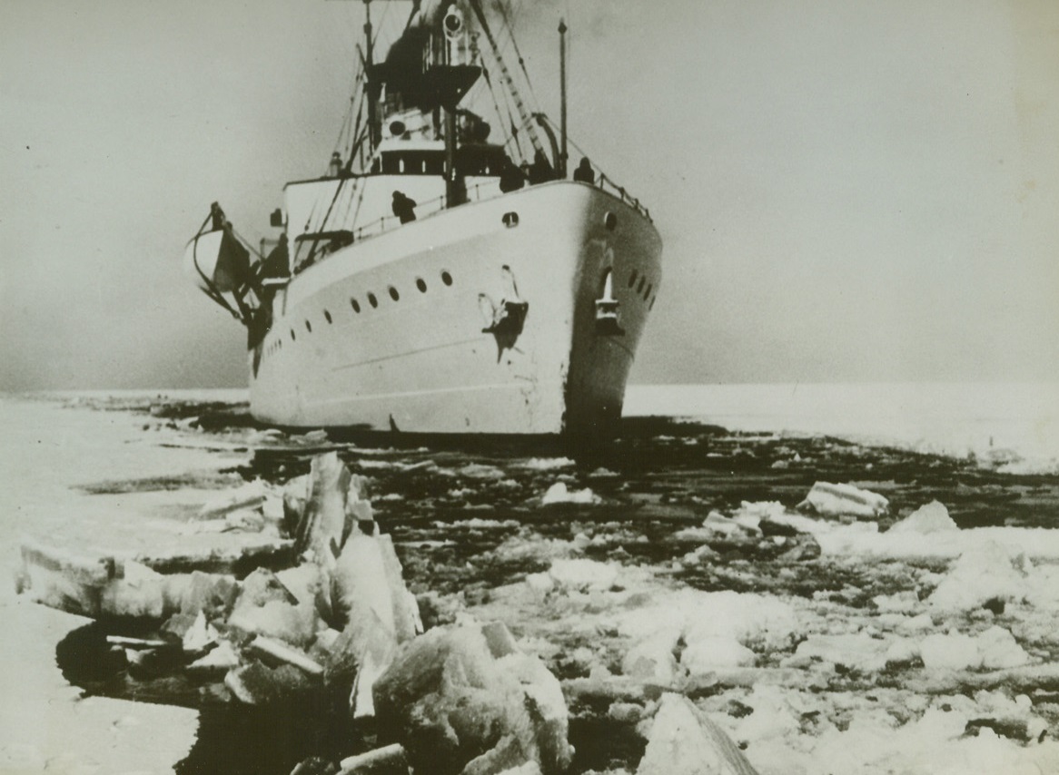 Lost at Sea, 6/18/1943. The U.S. Coast Guard Cutter Escanaba, an ice-breaker on the Great Lakes in peacetime, has been reported lost in the North Atlantic where she was doing convoy duty. One of six cutters of her class, the 165-foot vessel was built in 1932 and steel-strengthened for ice breaking. All hands except two enlisted men are reported lost with the Escanaba. Credit: ACME;