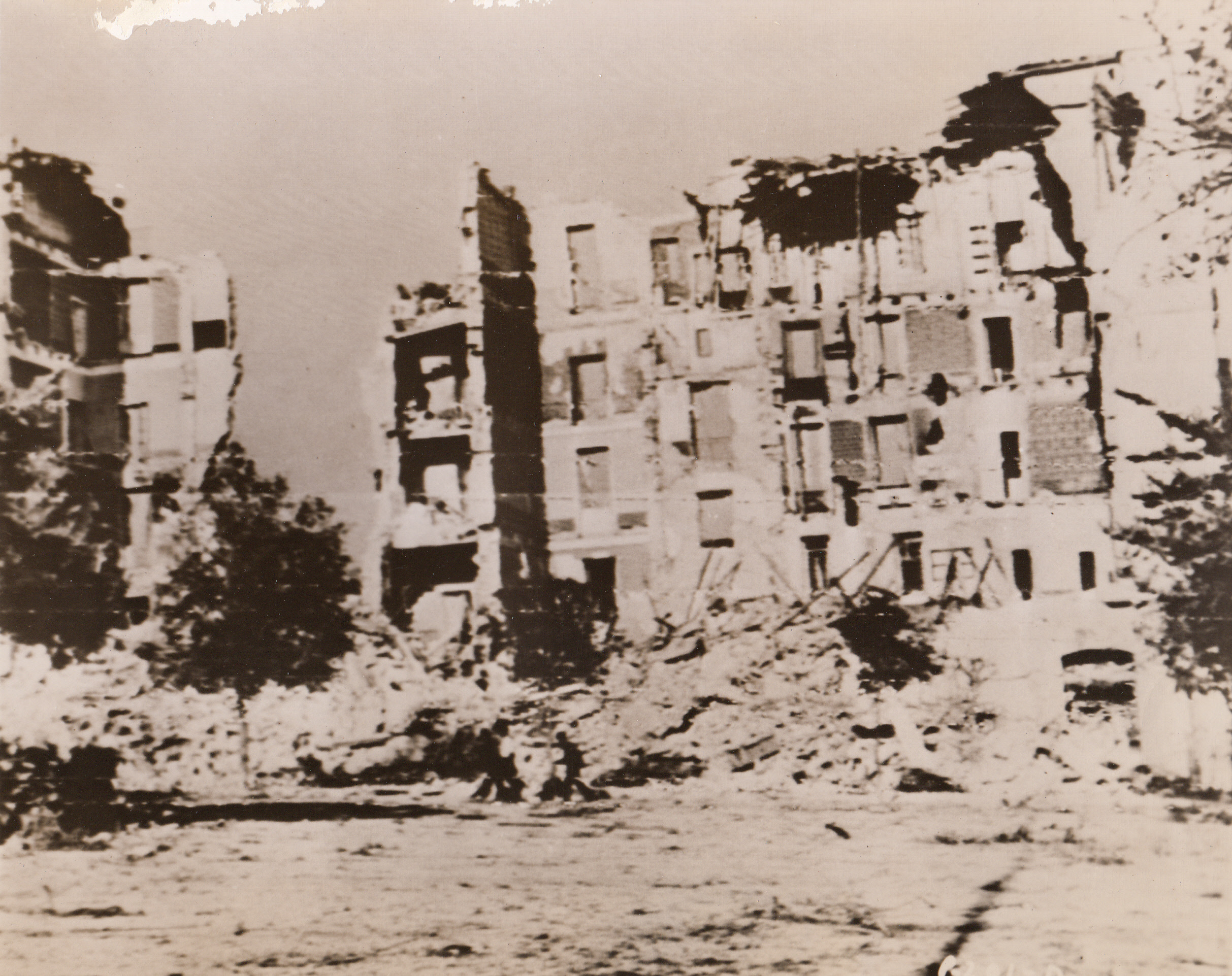 Grim Evidence, 9/25/1943. EBOLI, ITALY – Here is grim evidence of the accuracy of American bombardiers. This wrecked building in Eboli was one of many destroyed when our airmen raided the important mountain town.;