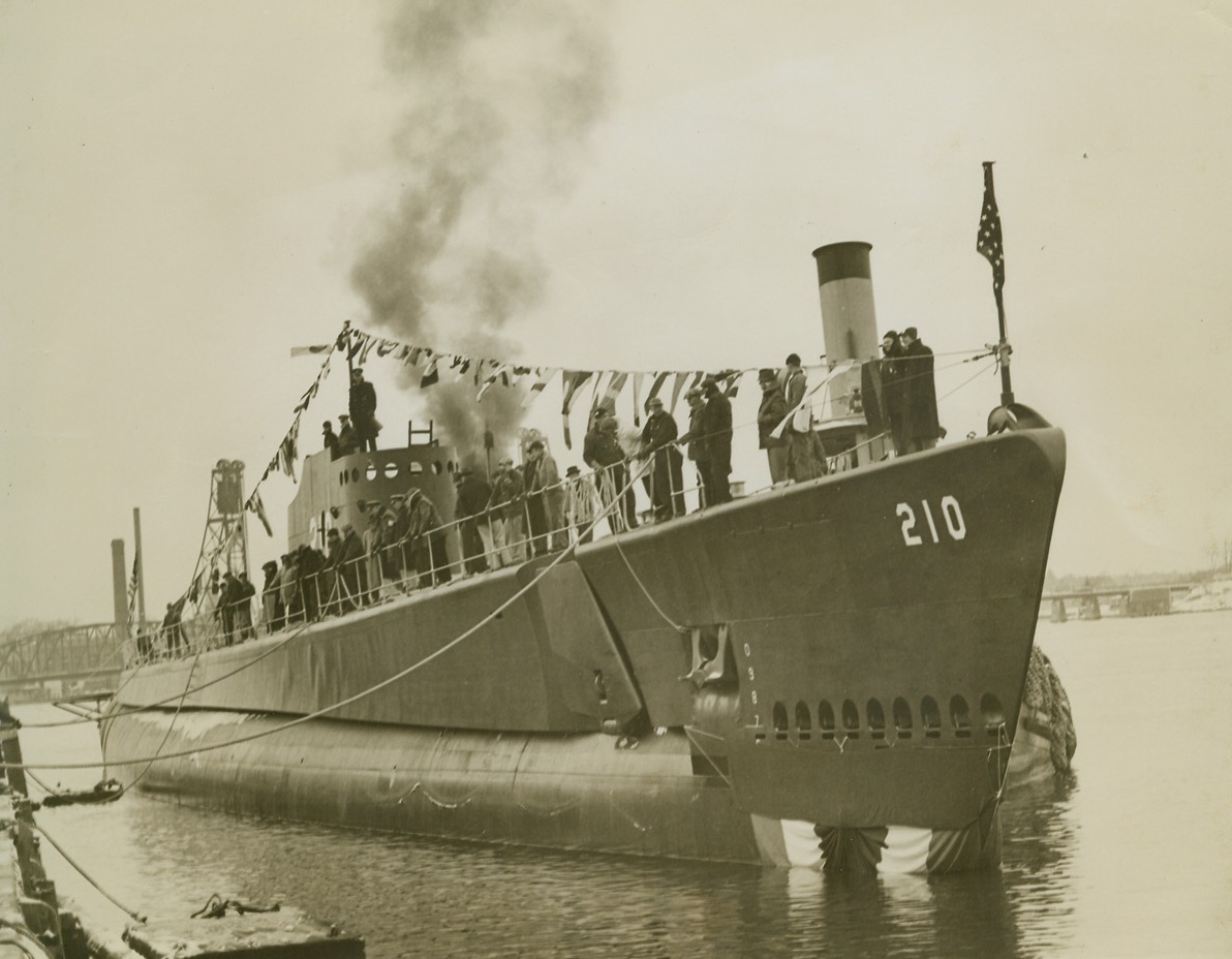 U.S. Sub Lost, 9/14/1943. Washington, D.C. - A communiqué by the Navy Department, Sept. 14, announced the loss of the U.S. submarine Grenadier (above), one of the Navy’s newer underwater ships. The twelfth American submarine to be lost in this war, the Grenadier is presumed to have gone down in the Pacific. It carried a crew of approximately 65. Credit: ACME;