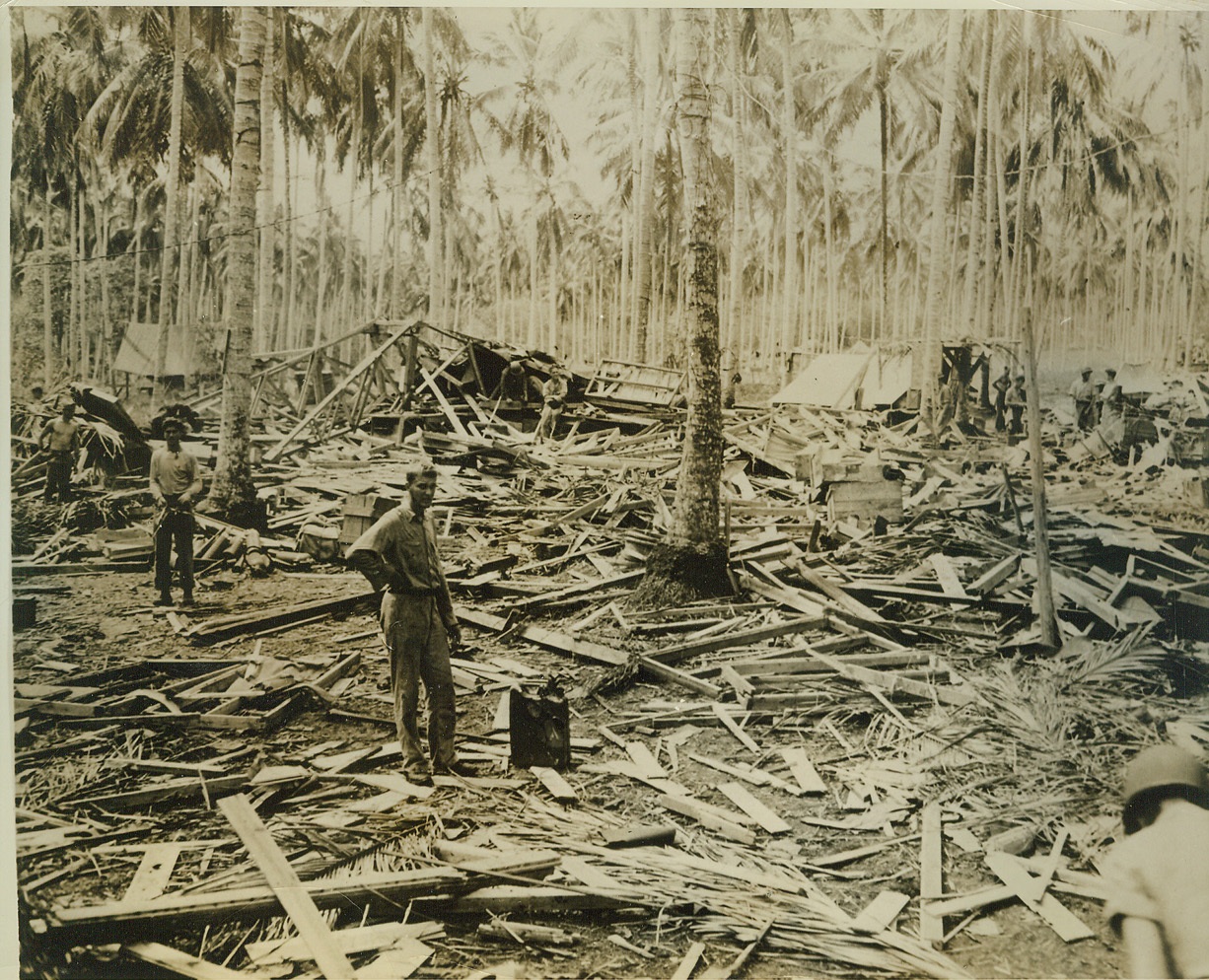 Signing Off, 11/7/1942. Guadalcanal – A direct hit by a Japanese aerial bomb turned what was once a U.S. radio receiving station into this mass of debris. It was destroyed during one of the many air raids which the Japs have launched against American forces on Guadalcanal. Credit: (A US Marine Corps Photo from ACME);