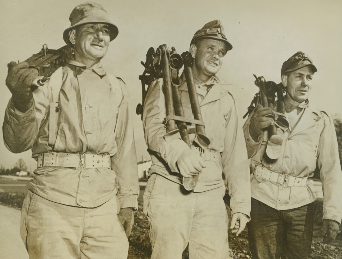 Remember Our Buddies, 11/9/1942. Fort Knox, KY—In the nation’s nerve-center of tank training at Fort Knox, dozens of World War I veterans will pause for a few minutes at 11 o’clock on Armistice Day to pay respects to buddies who gave their lives in the first Great War. Among these soldiers who enlisted for a “second crack at Jerry” are (left to right): Pvt. Joseph E. Peterson, San Antonio, Texas; Pvt. Robert C. Browning, McDermett, Nev., and Pvt. Preston J. Welter, Sr., Marysville, Calif., who was twice wounded during his 15 months at the front in ’18. And they didn’t relish the idea of being called recruits.Credit: ACME.;