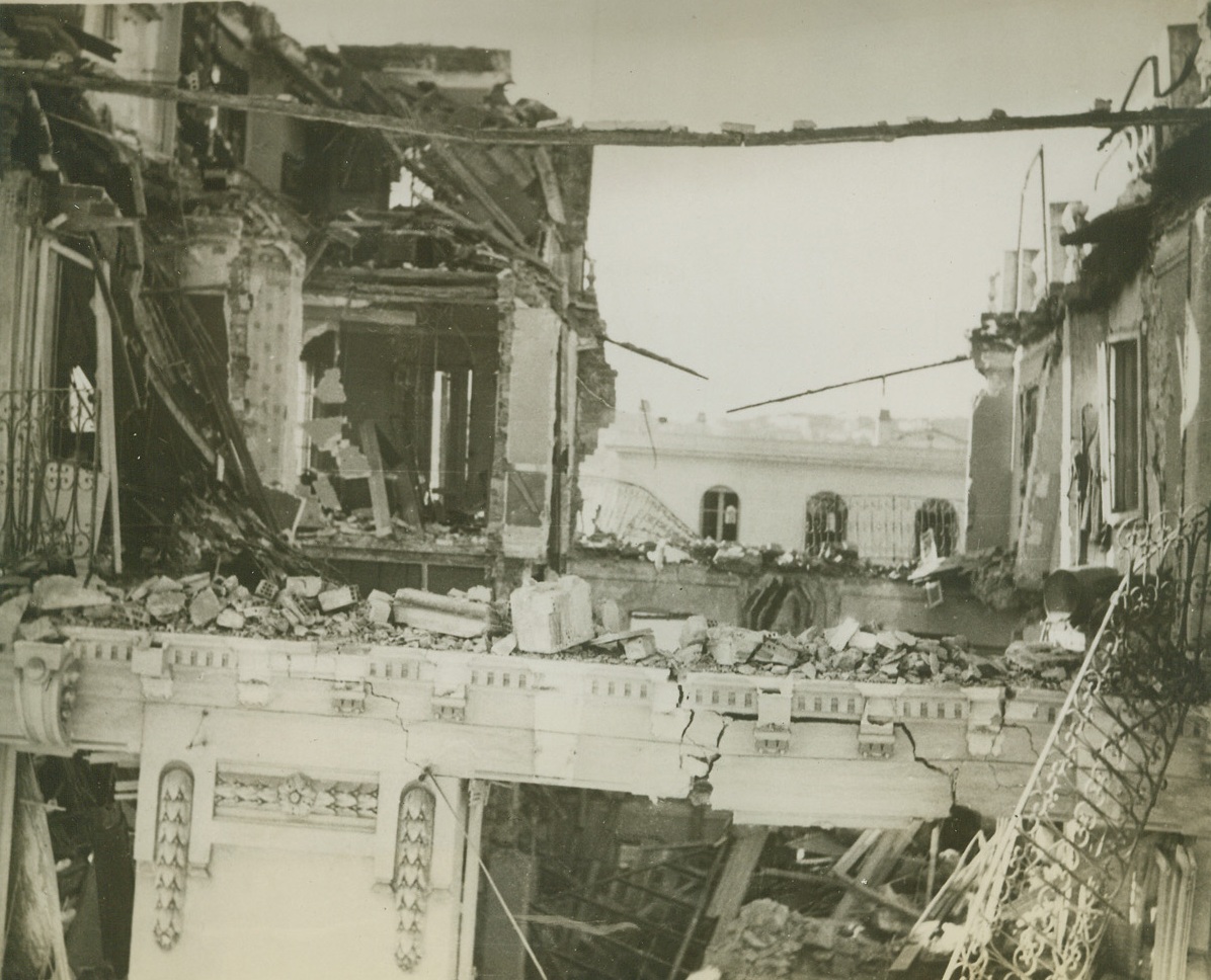 After German Air Raid in Algiers, 12/26/1942. Here is some of the damage done to the lightly built buildings of Algiers during the first raid carried out by the Germans following the occupation by U.S. troops. Passed by censor. Credit: ACME.;