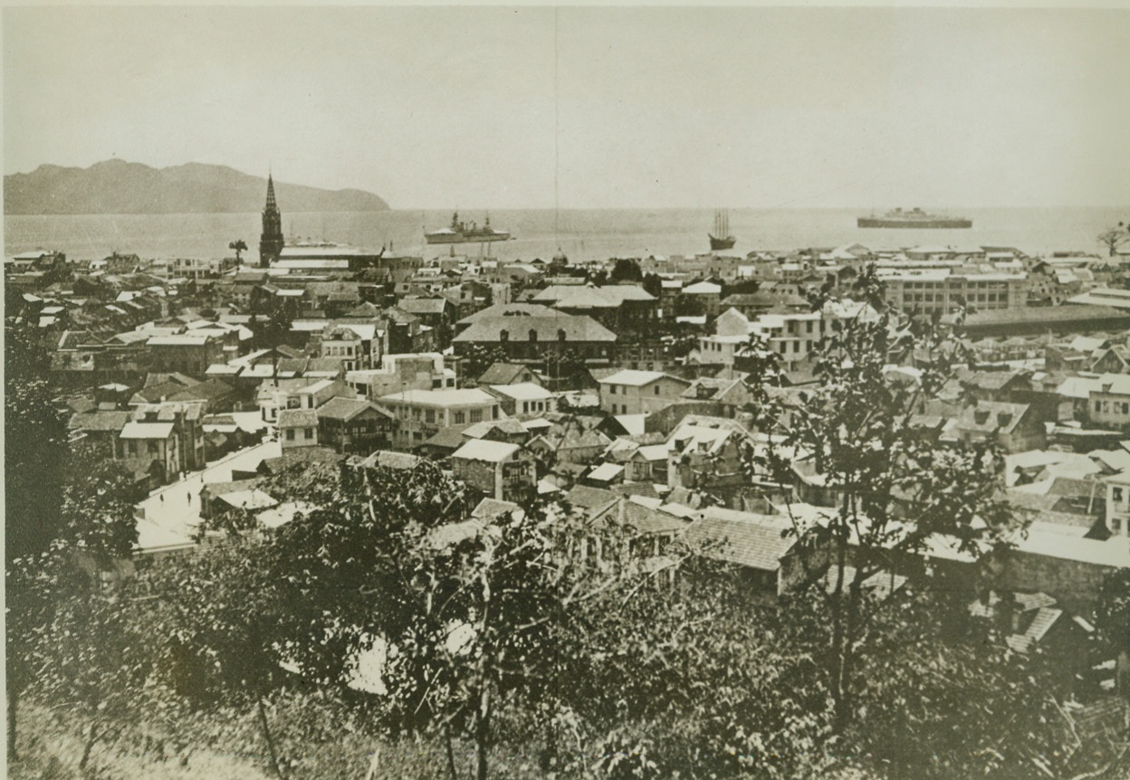 U.S. MAY TAKE OVER FROM VICHY, 4/17/1942. View of the Caribbean Island of Martinique, showing the principal port, Fort-De-France, which the U.S. might take over in the event of severange of relations with Vichy, in order to prevent the island coming under Axis control. Units of the French fleet are now isolated at Fort-De-France. Credit: OWI Radiophoto from ACME;