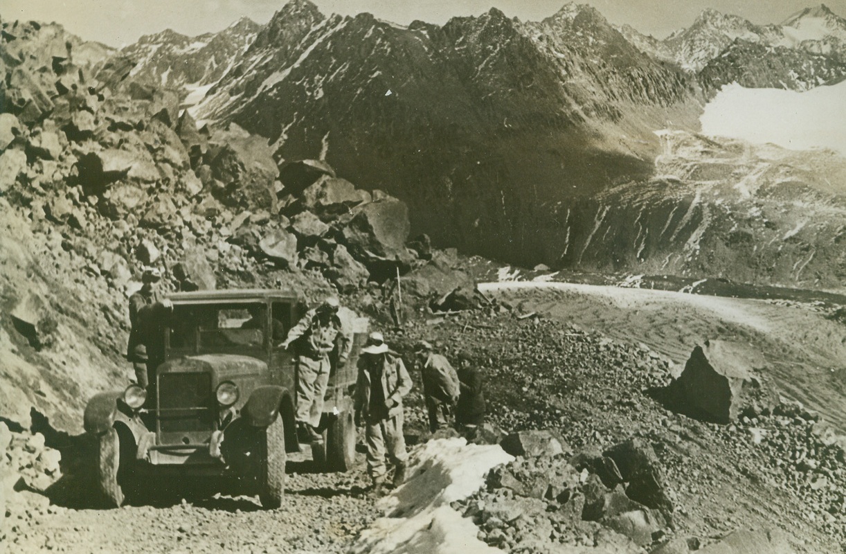 NAZIS CLAIM CAPTURE OF MT. ELBERUS, 8/26/1942. The German High Command as reported that mountain troops had forced several passes in the Western Caucasus area of Russia and that the swastika was hoisted over Mount Elberus, highest peak in the Caucasus Mountains. Above photo shows a view of the Caucasus showing Mt. Elberus in background. Credit: Acme;