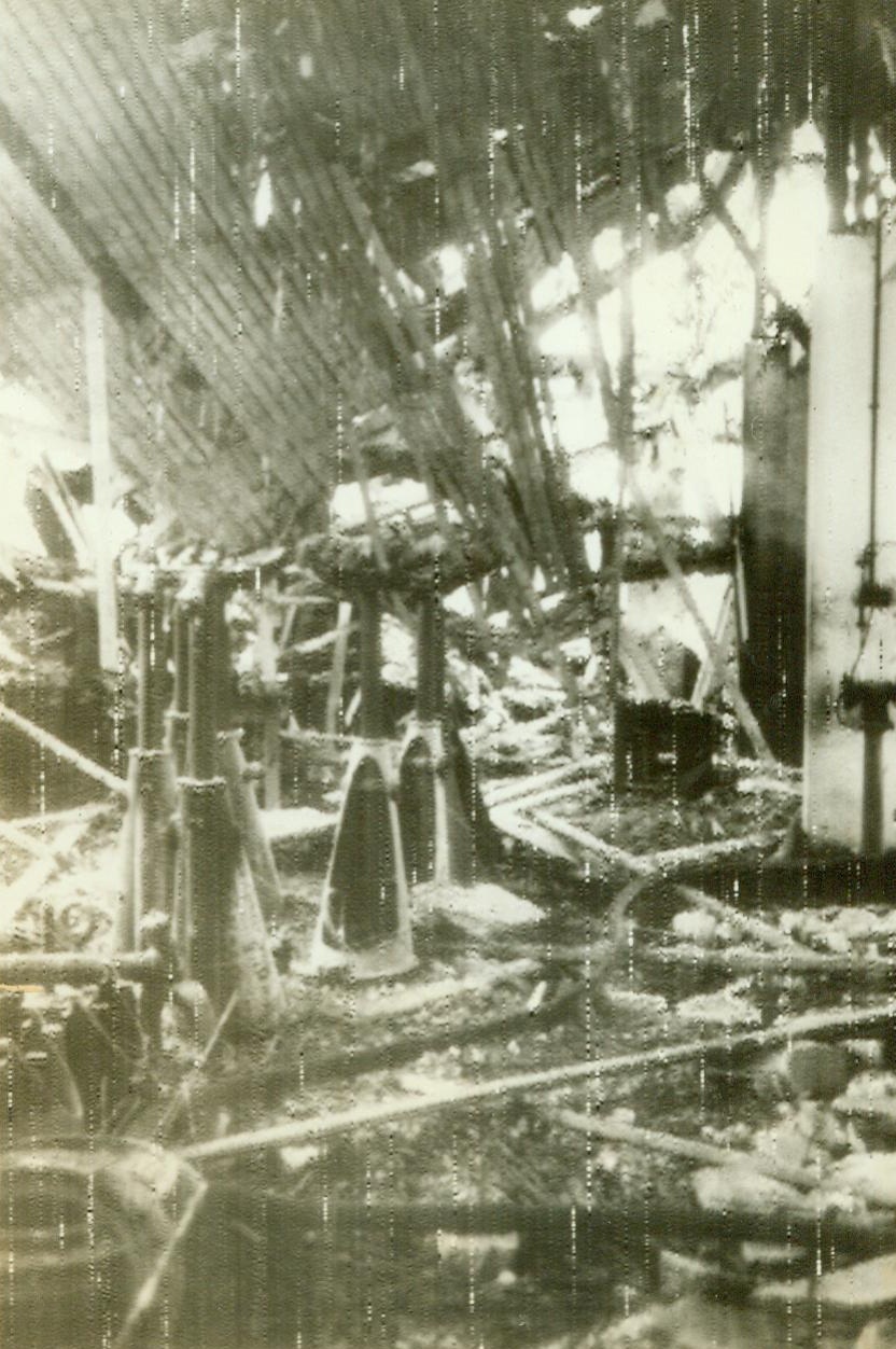 DANISH ANSWER TO NAZI RULE, 1/20/1944. COPENHAGEN – In an open rebellion against the Nazis, the Danes turned the inside of the Johannesen and Lund Machine Company, in Copenhagen, into shambles. German censorship permitted this photo of the destroyed war plant. Credit (ACME Radiophoto);