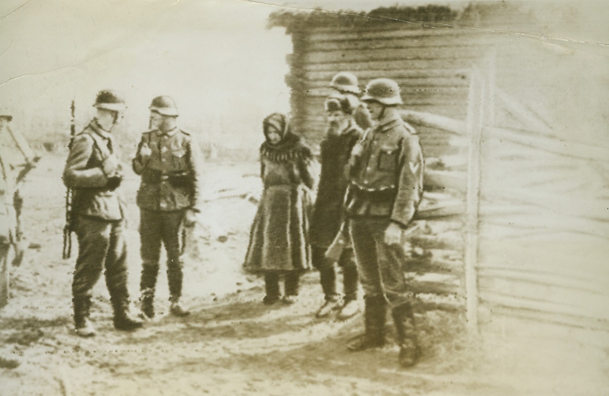 Nazis Preserve Their Crimes on Film--!, 2/4/1944. RUSSIA—A Nazi soldier was evidently proud of the way his cohorts rounded up this old Russian farm couple to be hanged, for pictures of the deed were found in his pockets when he was taken prisoner in the Ukraine. The elderly peasant man and woman know what is in store for them.Credit: ACME;