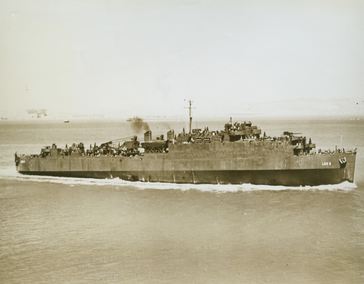 Uncle Sam’s LSD, 3/28/1944. Here is one of the larger vessels in the American Navy’s fast-growing amphibious fleet. An ocean-going craft, it is an LSD (Landing ship, dock), scheduled to play an important role in Uncle Sam’s future invasions. Credit: Official U.S. Navy photo from ACME.;