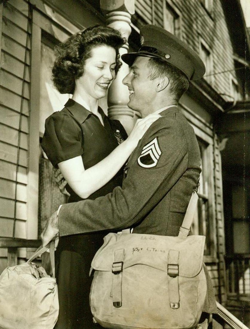 Seargent Arrivs Home to See Sick Child, 4/29/1944.
