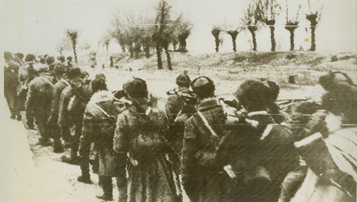 Red Army in Warsaw, 1/23/1945. WARSAW—Soviet Infantrymen march west of the liberated, but devastated Polish capital of Warsaw, as army forces sweep across Europe. Latest reports indicate that the Russians are only 137 miles from Berlin. Credit: ACME RADIOPHOTO.;