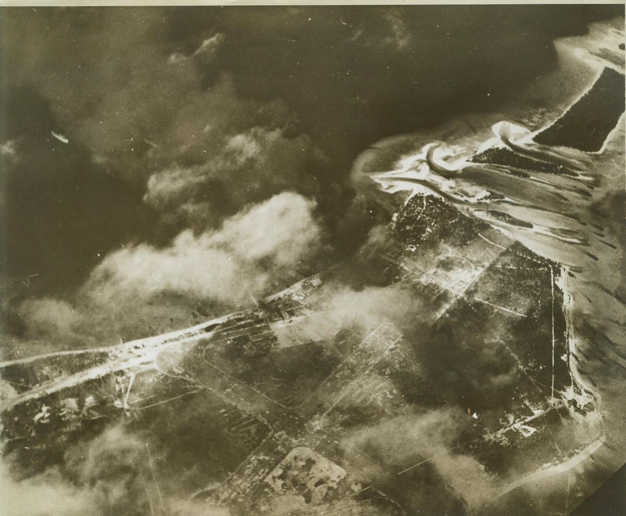 JAP NAVAL BASE AFTER U.S. BOMBING.