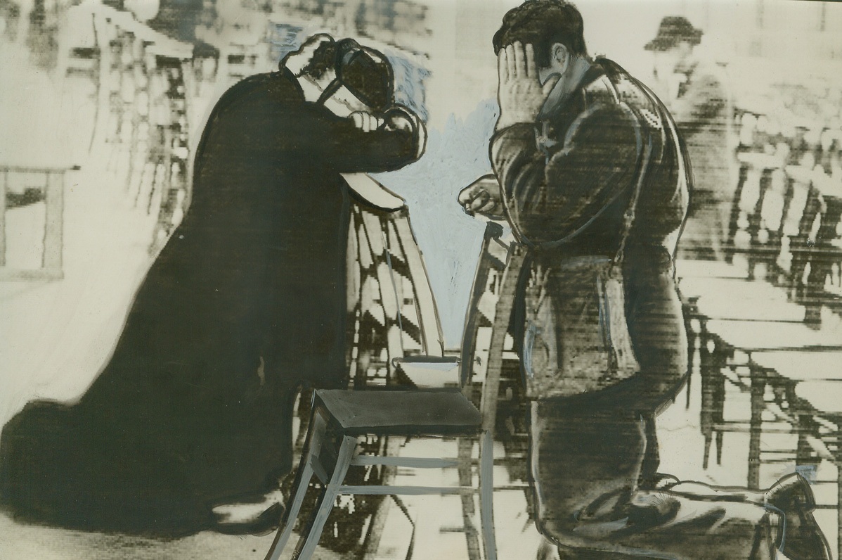 Blitz. London -- Soldier and woman praying (1939).;