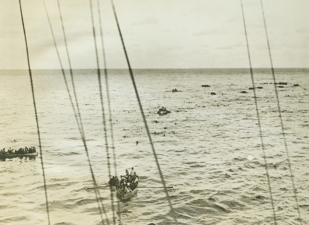 No Title. Rescue of survivors, HMS Dorchester in Indian Ocean;