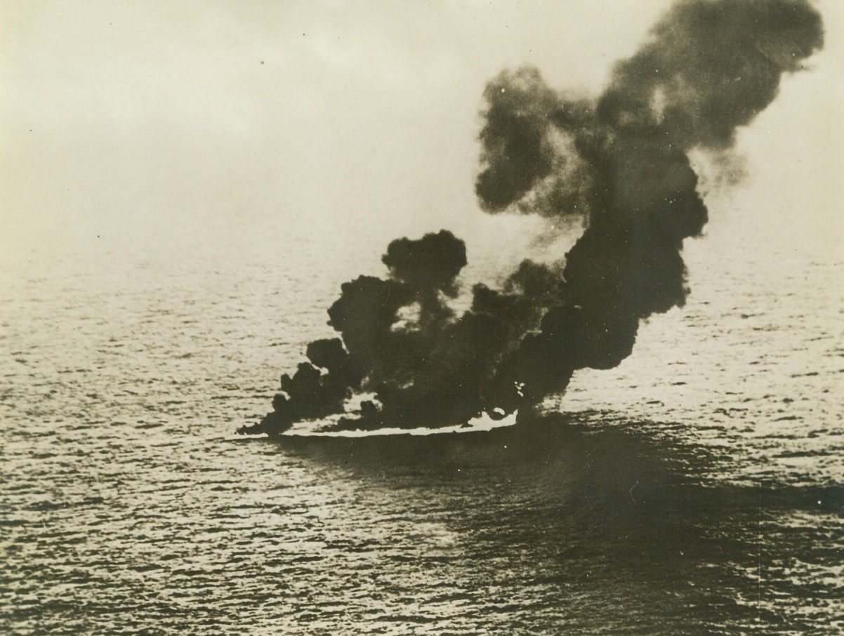 No Title. Guadalcanal. Jap ship sinking.;