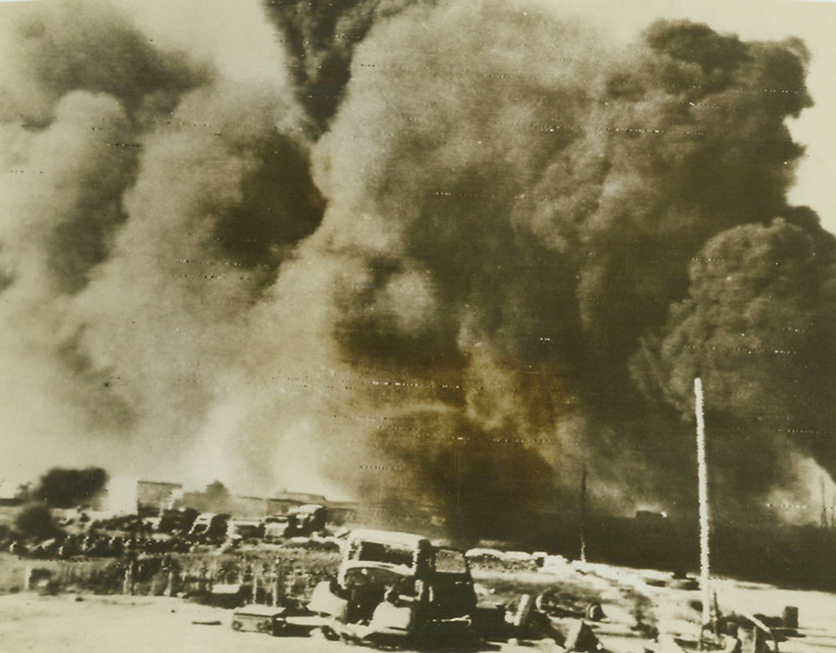 No Title. English caravan destroyed by German air attack.;
