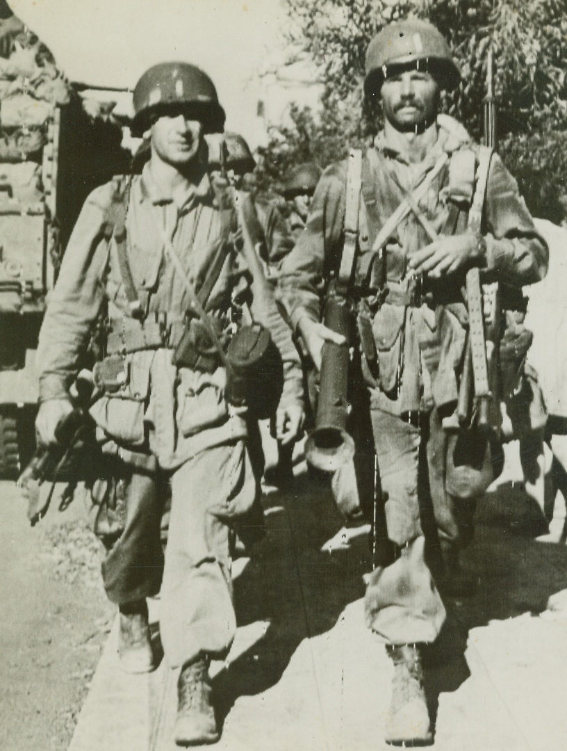 Day’s Work Well Done. France: The first paratroopers, who landed on the Southern coast of France, return from their inland foray and march through one of the French towns, on D plus one day, that they liberated with their assault. The paratroopers found almost no opposition in their air landings on D-Day.;