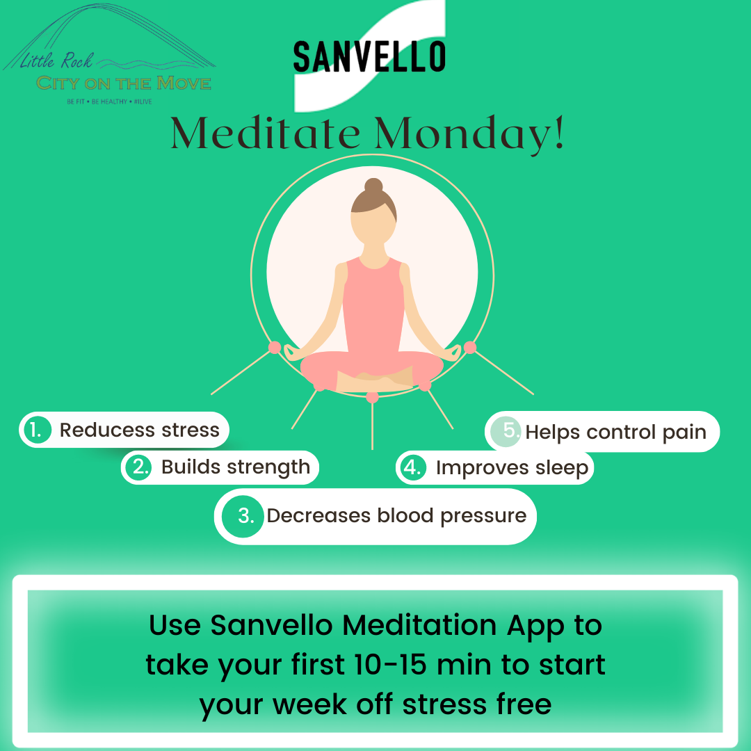 Every Monday, City On The Move motives the city employees to start the week off with a clear mind, body and soul before, during, or after  the work day. Using the sanvello app to time yourself with your meditation. Give it a try and see how your day goes on mondays.