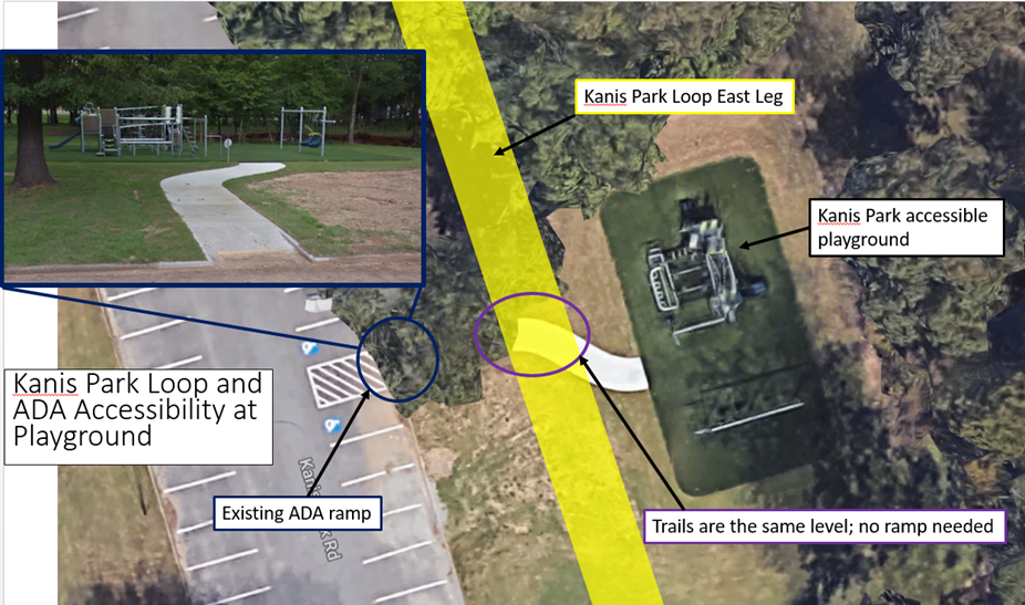 Aerial view where the Kanis Park Loop would intersect the accessible playground.