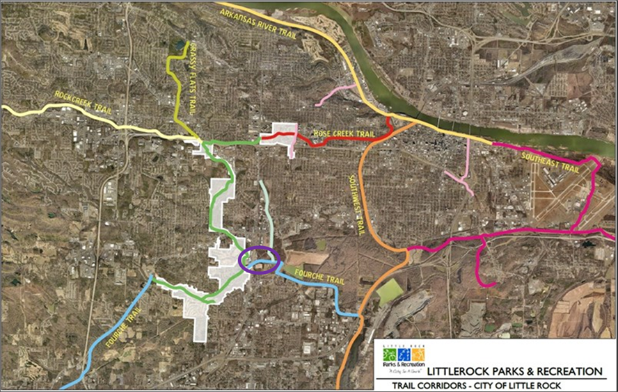 UALR Trail Connector in the context of Little Rock's proposed trail corridors.