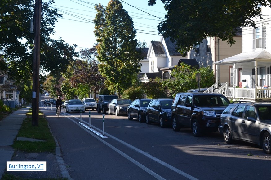 Protected bike lane in historic neighborhood