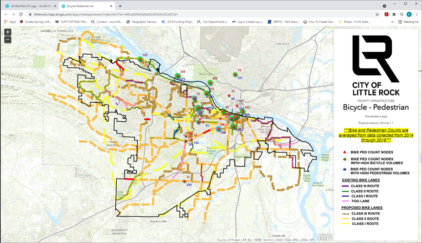 Image of the City of Little Rock Bicycle and Pedestrian Count Interactive Map.