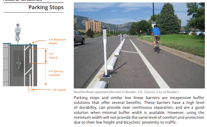 description of a parking stop and delineator physical separation from FHWA.