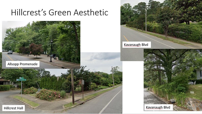 Photos illustrating Hillcrest's green aesthetic.