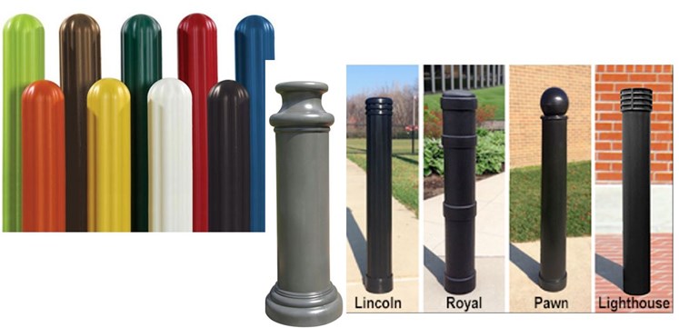 Different examples of linear bollard covers.