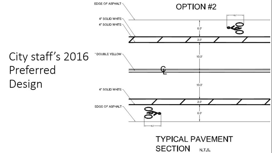 City staff's preferred design for bike lanes in 2016.
