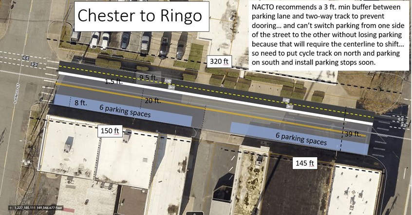 design concept for two-way cycletrack from Chester to Ringo.