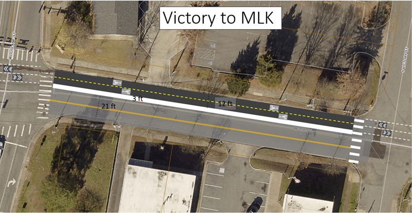 Design concept for a cycletrack from Victory to MLK.