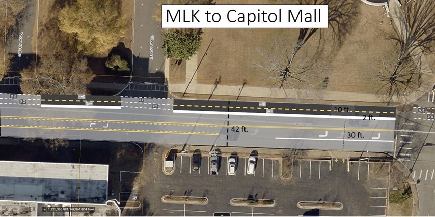 Design concept of cycletrack from MLK to Capitol Mall.