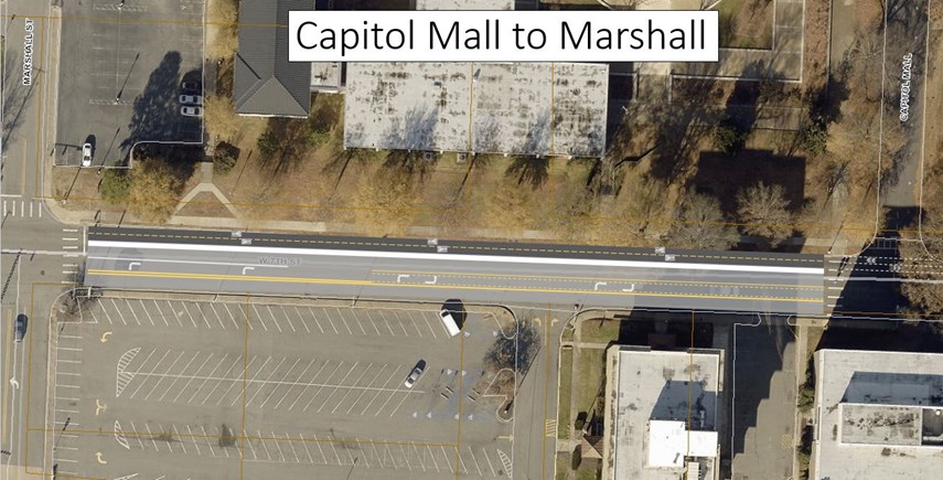 Design concept of cycletrack from Capitol Mall to Marshall.