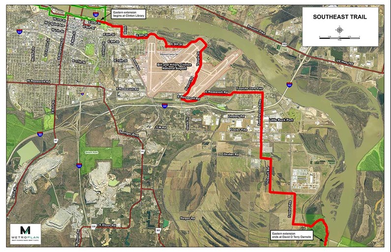 Map of the Southeast Trail road route from arkansasrivertrail.com