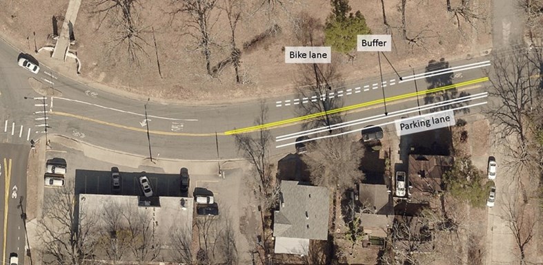 Proposed bike lane configuration at the Van Buren intersection.