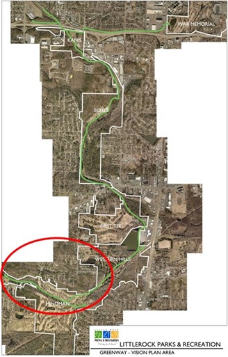 Map of the portionof the Tri-Creek Greenway the 2020 TAP grant would construct.