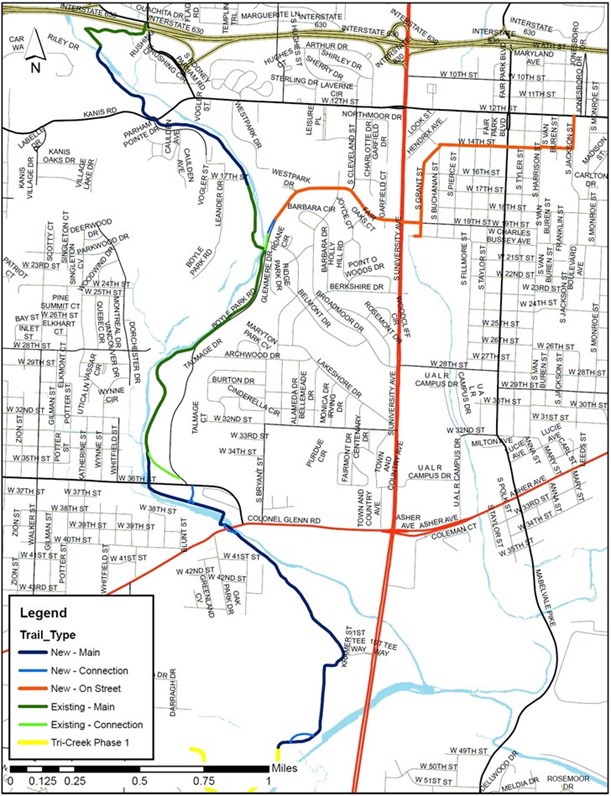 Map of the original Tri-Creek Greenway Phase 3 scope of work.