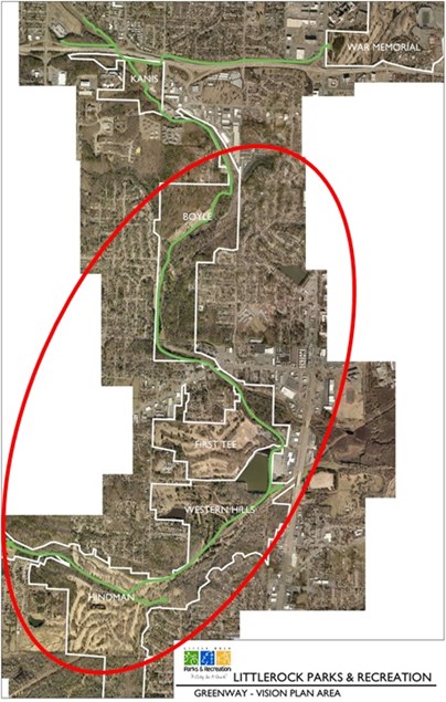Overview map of the Tri-Creek Greenway scope of work.