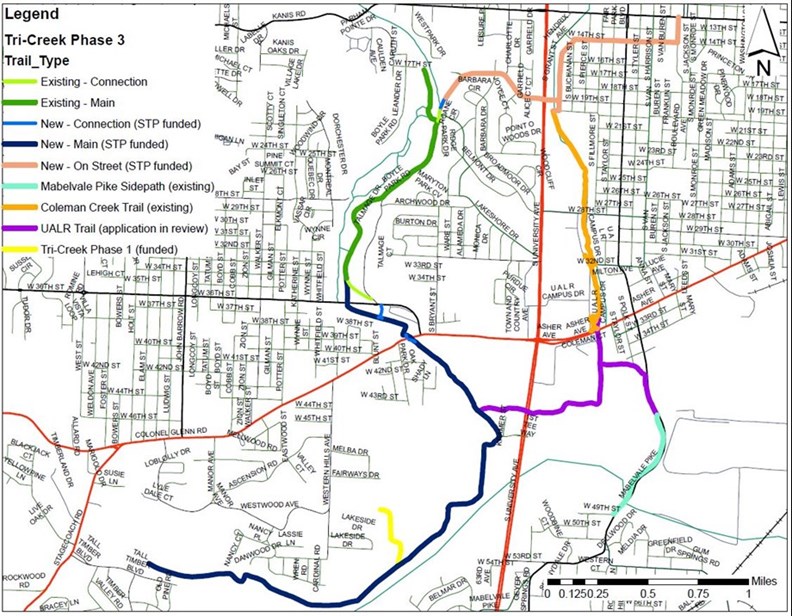 Map of the Tri-Creek Greenway Phase 3 scope of work.