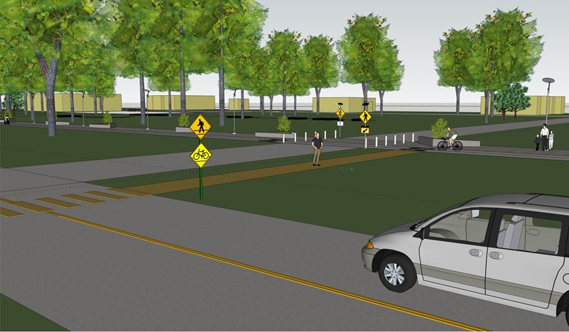 Concept drawing of the connection between the Children's Trail and the CALS Children's Library.