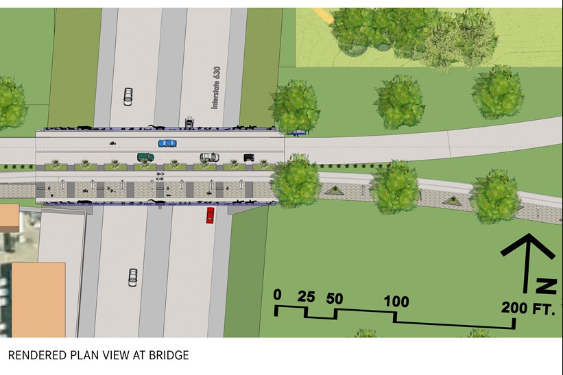 Aerial concept of the Jonesboro Children's Trail along the I-630 overpass.