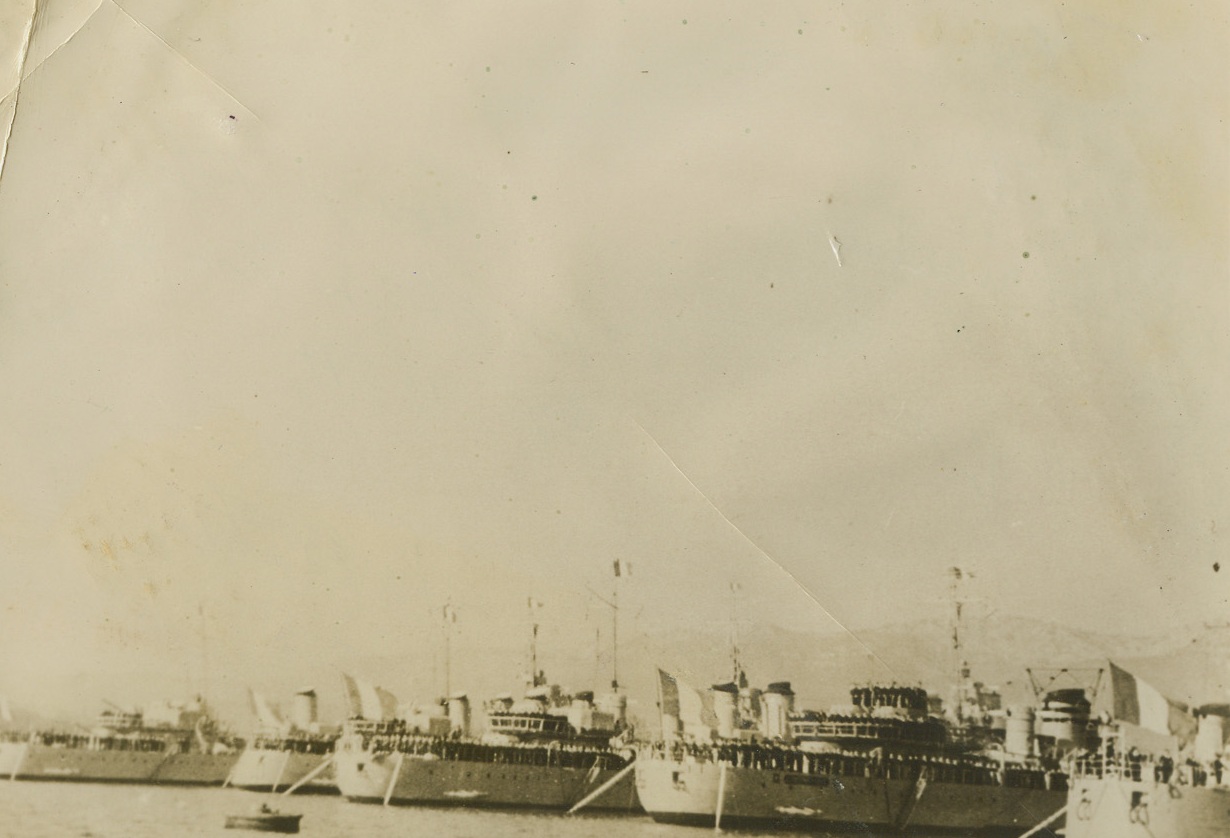Vessels awaiting inspection by Marshall Petalin, 1/15/41  Vessels awaiting inspection by Marshall Petalin French fleet taken in (illegible word) by USA;