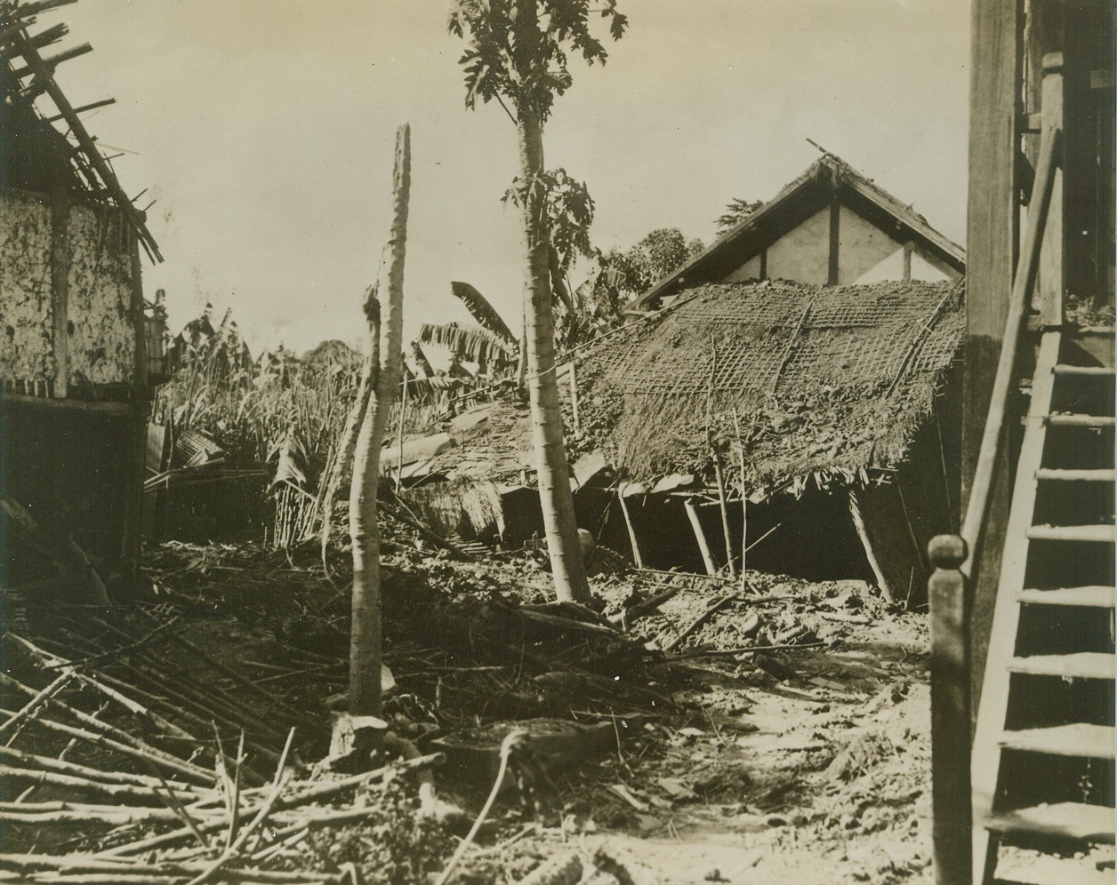 First Picture of Results of Another Undeclared War, 1/27/41  Savannakhet, French Indo China – Bamboo houses in this French Indo China city completely collapse under small Thailand (Siamese) demolition bombs. The now deserted native village of Savannakhet lying on the Mekong River bordering Thailand has been the scene of almost daily raids since the start of an undeclared war between French Indo China and Thailand concerning a border dispute. This is the first picture to reach the United States of this latest outbreak in the Far East.;